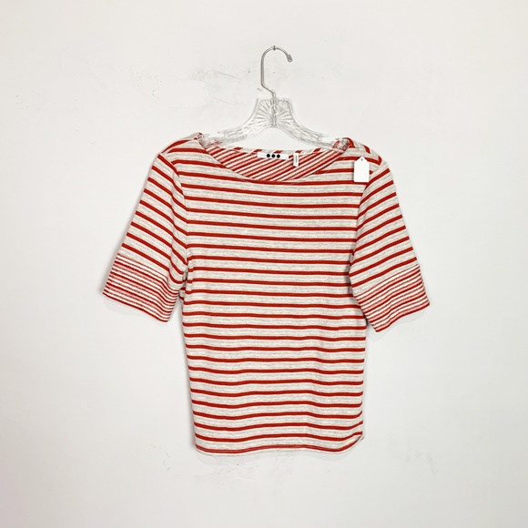 Three Dots Tops - Three Dots grey & red striped asymmetrical top M